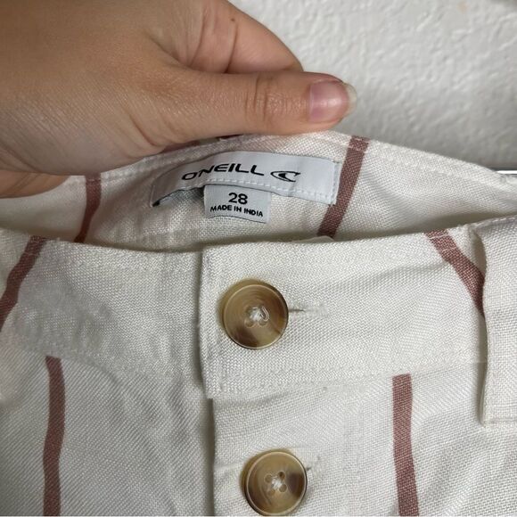 Oneill Striped Button Fly Shorts White High Waisted Size 28 - Picture 4 of 5